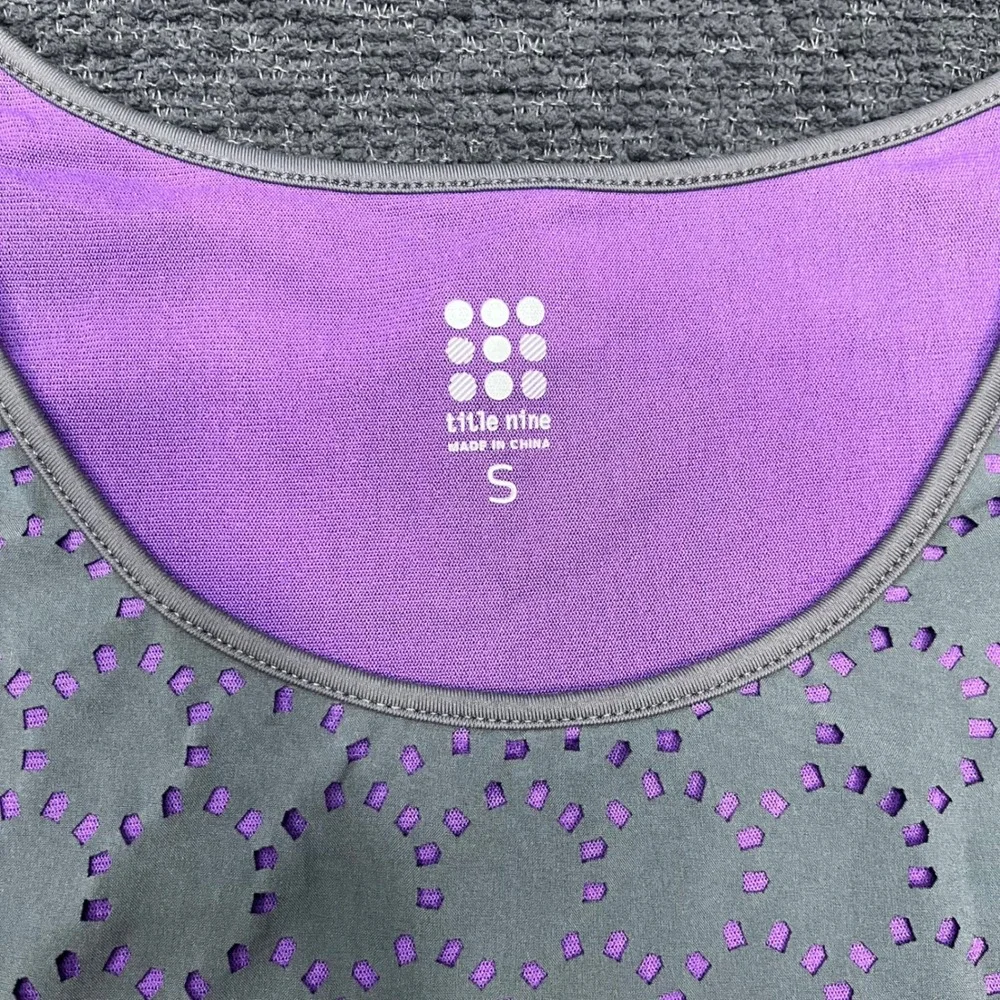 Title Nine Nimblene Dress Womens Sz S Grey Purple Laser Cut Eyelet Scalloped Hem